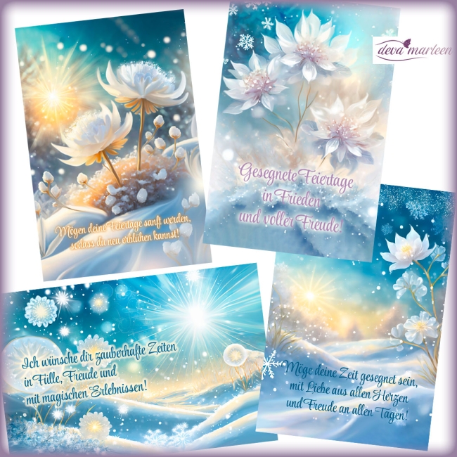 Fine Art Grußkarten Winterzauber Schneeblüten Phantasiebilder Boho Stil